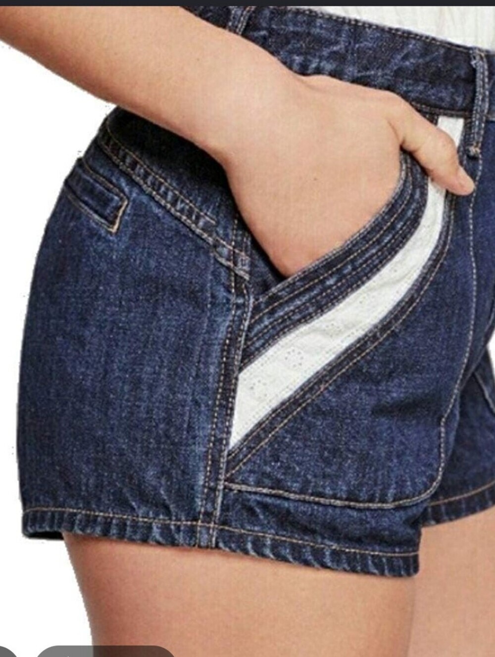 Free People Sweet Surrounder Dark Blue Denim Women's Shorts White Trim Festival